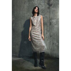 NWT Zara silver sequin applique midi dress, XS